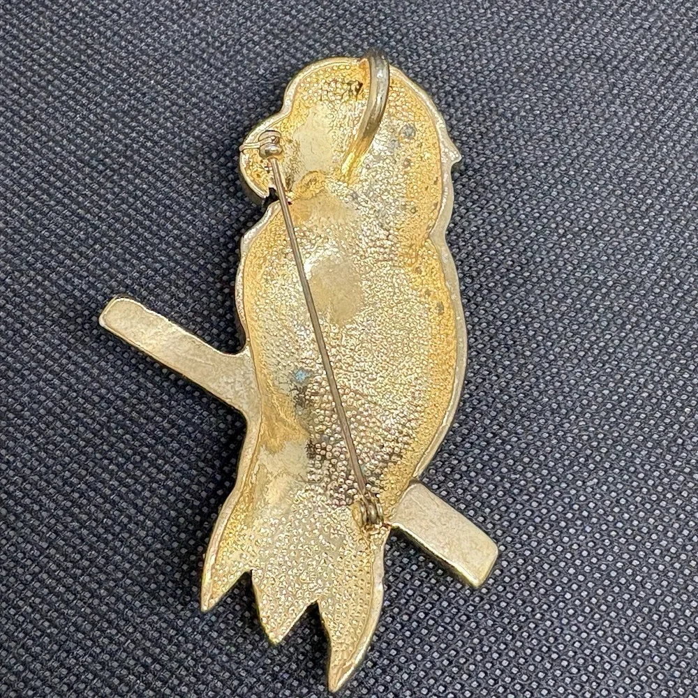 VTG TSL‎ Parrot Bird Rhinestones Brooch Pendant Multi Enamel Costume Jewelry